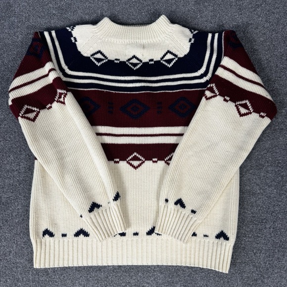 Vintage JCPenney Sweater Mens Small Cream Fair Isle Cable Knit Pullover 80s - Picture 5 of 6